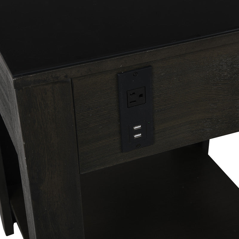 Lilola Home Bruno Ash Gray Wooden End Table with Tempered Glass Top and Drawer