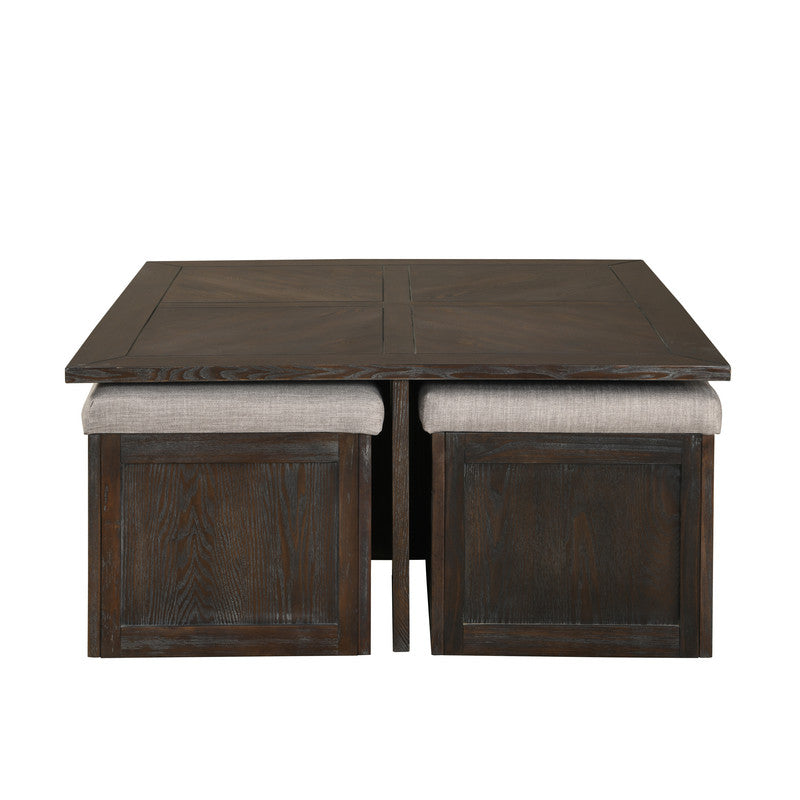 Lilola Home Trinity Espresso MDF Coffee Cocktail Table with 4 Ottomans