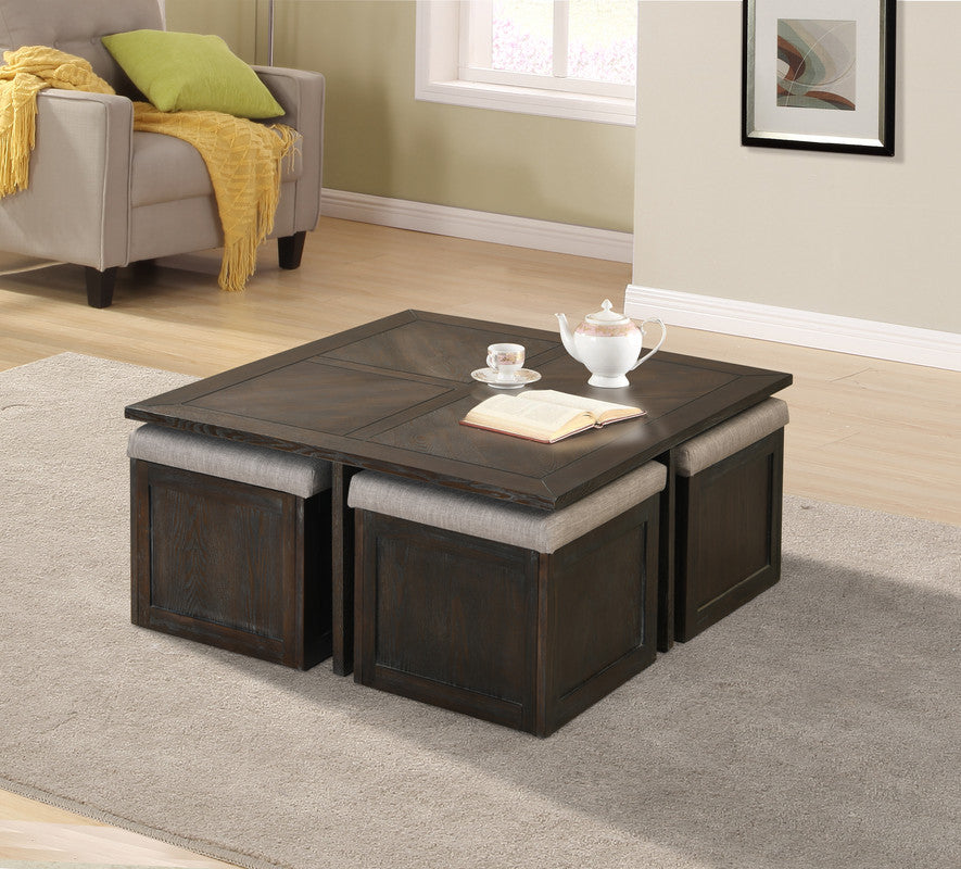 Lilola Home Trinity Espresso MDF Coffee Cocktail Table with 4 Ottomans