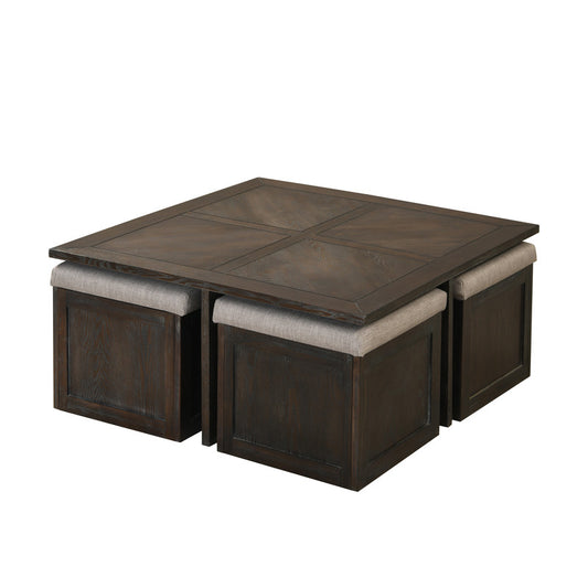 Lilola Home Trinity Espresso MDF Coffee Cocktail Table with 4 Ottomans