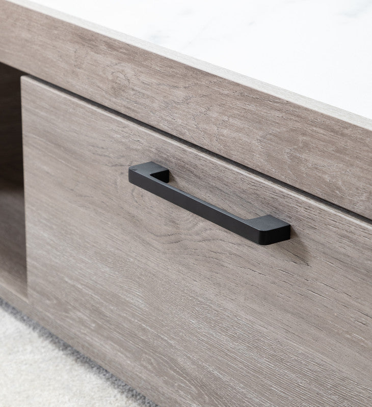Apollo Gray Oak Finish Coffee Table with Marble Finish Top with Drawer