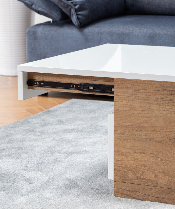 Arlo Light Brown Wood Finish Coffee Table with Hidden Compartments and 2 Drawers