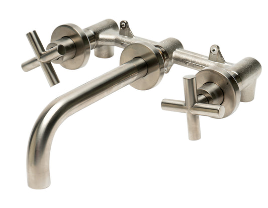 ALFI brand Brushed Nickel 8" Widespread Wall-Mounted Cross Handle Faucet