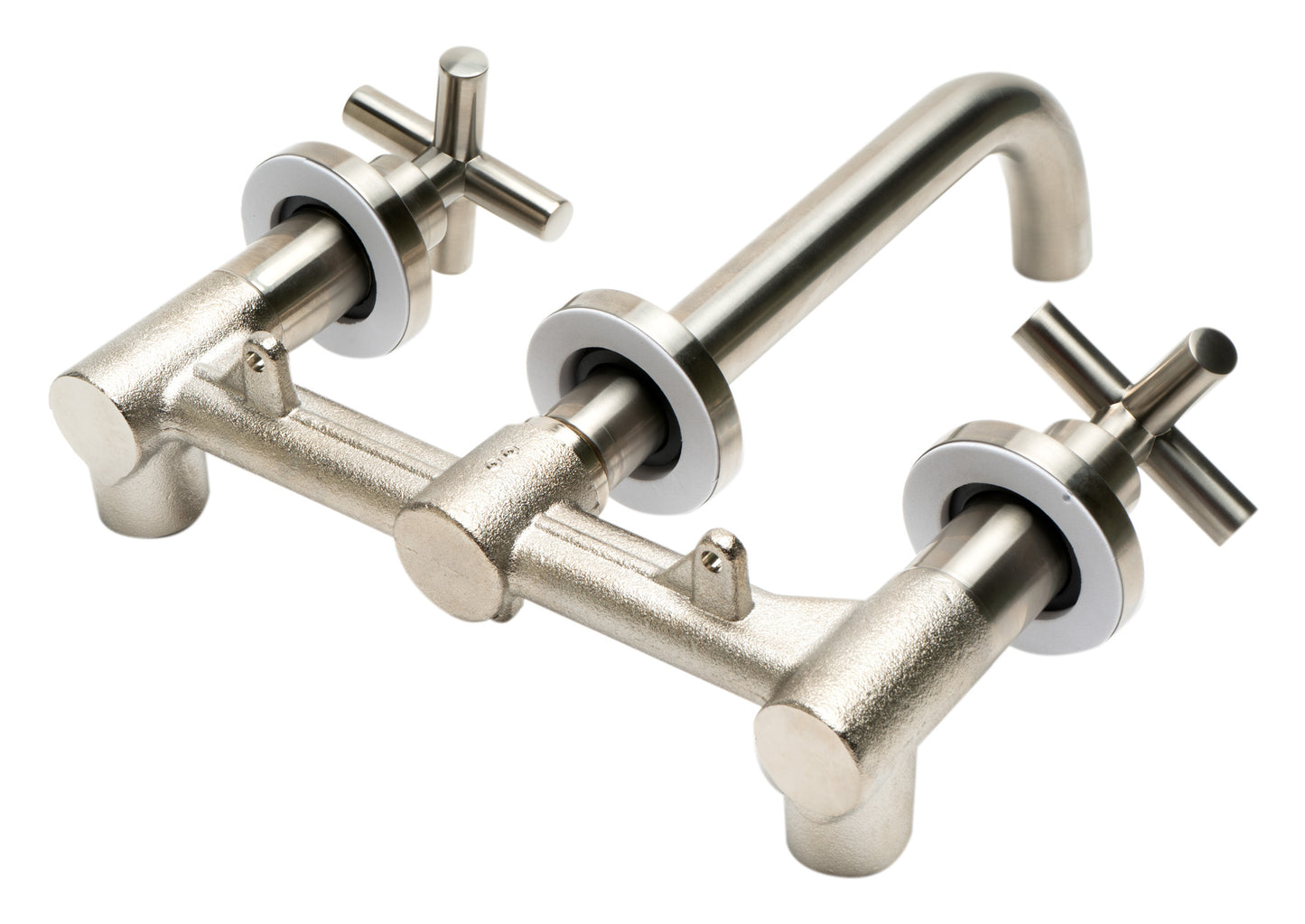 ALFI brand Brushed Nickel 8" Widespread Wall-Mounted Cross Handle Faucet