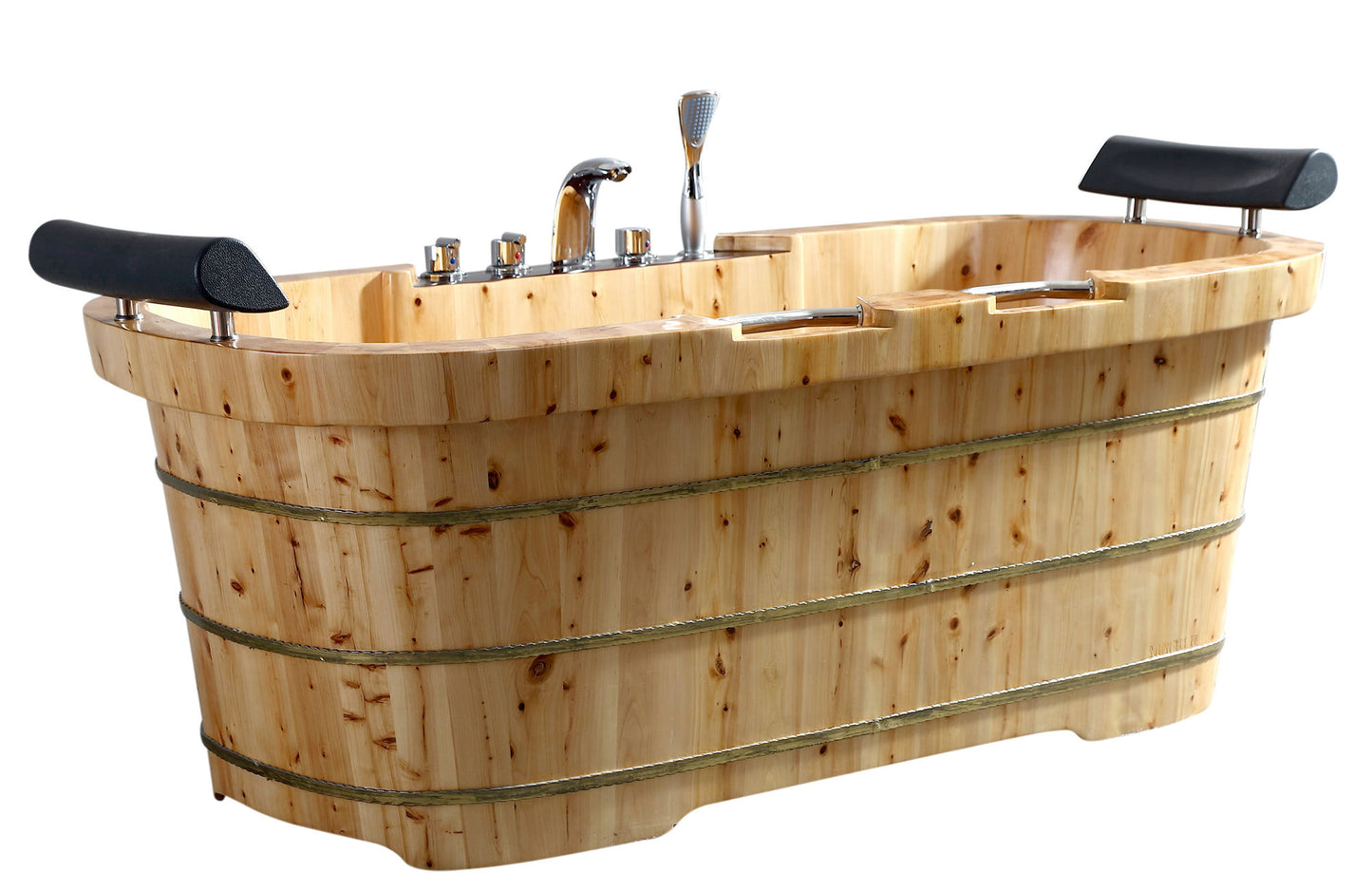 ALFI brand 65" 2 Person Free Standing Wooden Bathtub with Fixtures & Headrests
