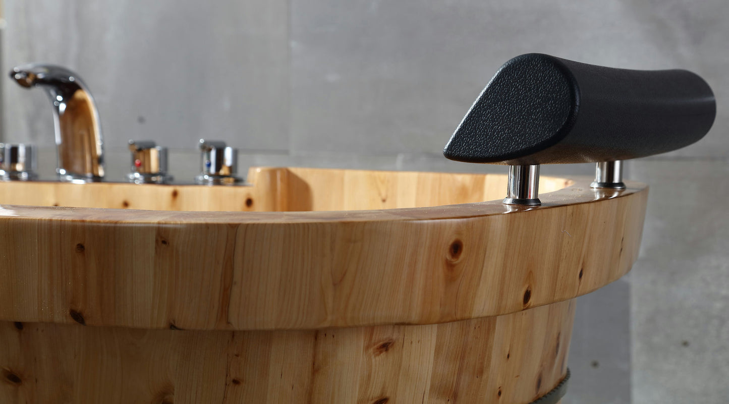 ALFI brand 65" 2 Person Free Standing Wooden Bathtub with Fixtures & Headrests