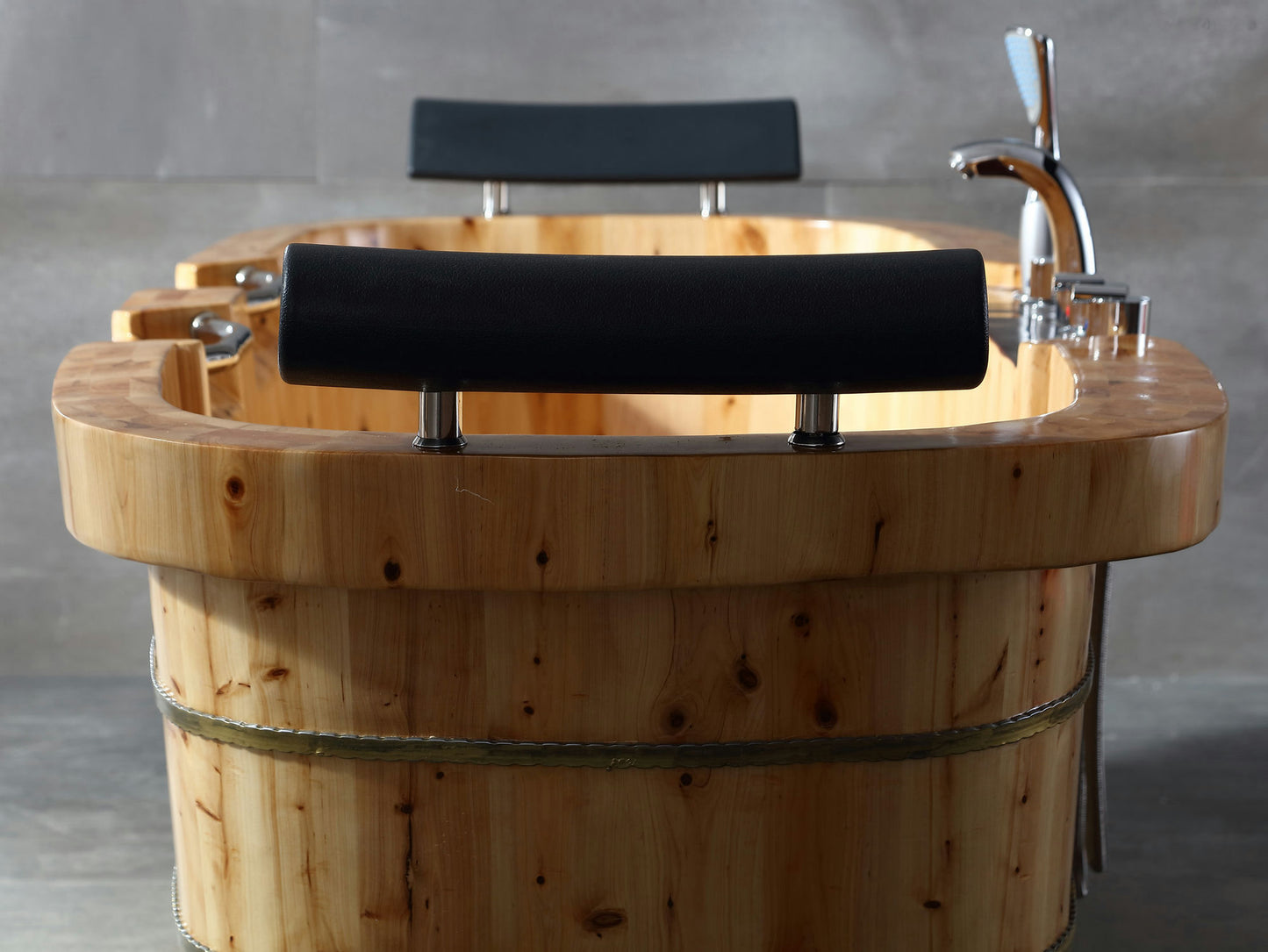 ALFI brand 65" 2 Person Free Standing Wooden Bathtub with Fixtures & Headrests