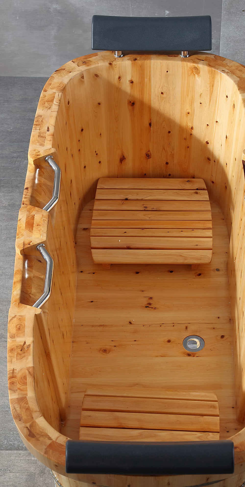 ALFI brand 65" 2 Person Free Standing Wooden Bathtub with Fixtures & Headrests