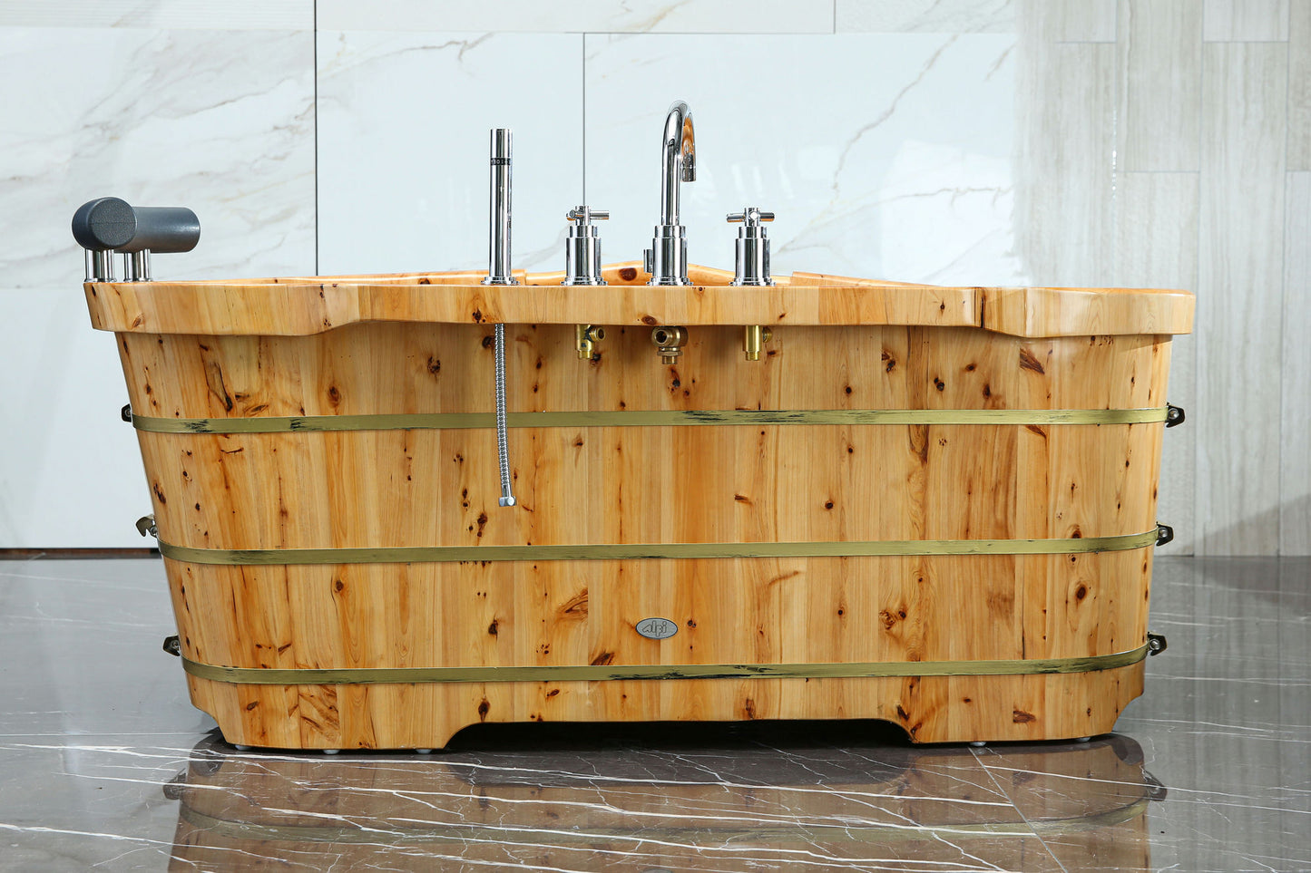 ALFI brand AB1136 61" Free Standing Cedar Wooden Bathtub with Chrome Tub Filler
