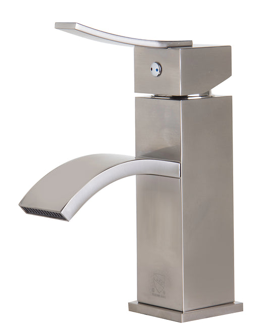 ALFI brand Brushed Nickel Square Body Curved Spout Single Lever Bathroom Faucet