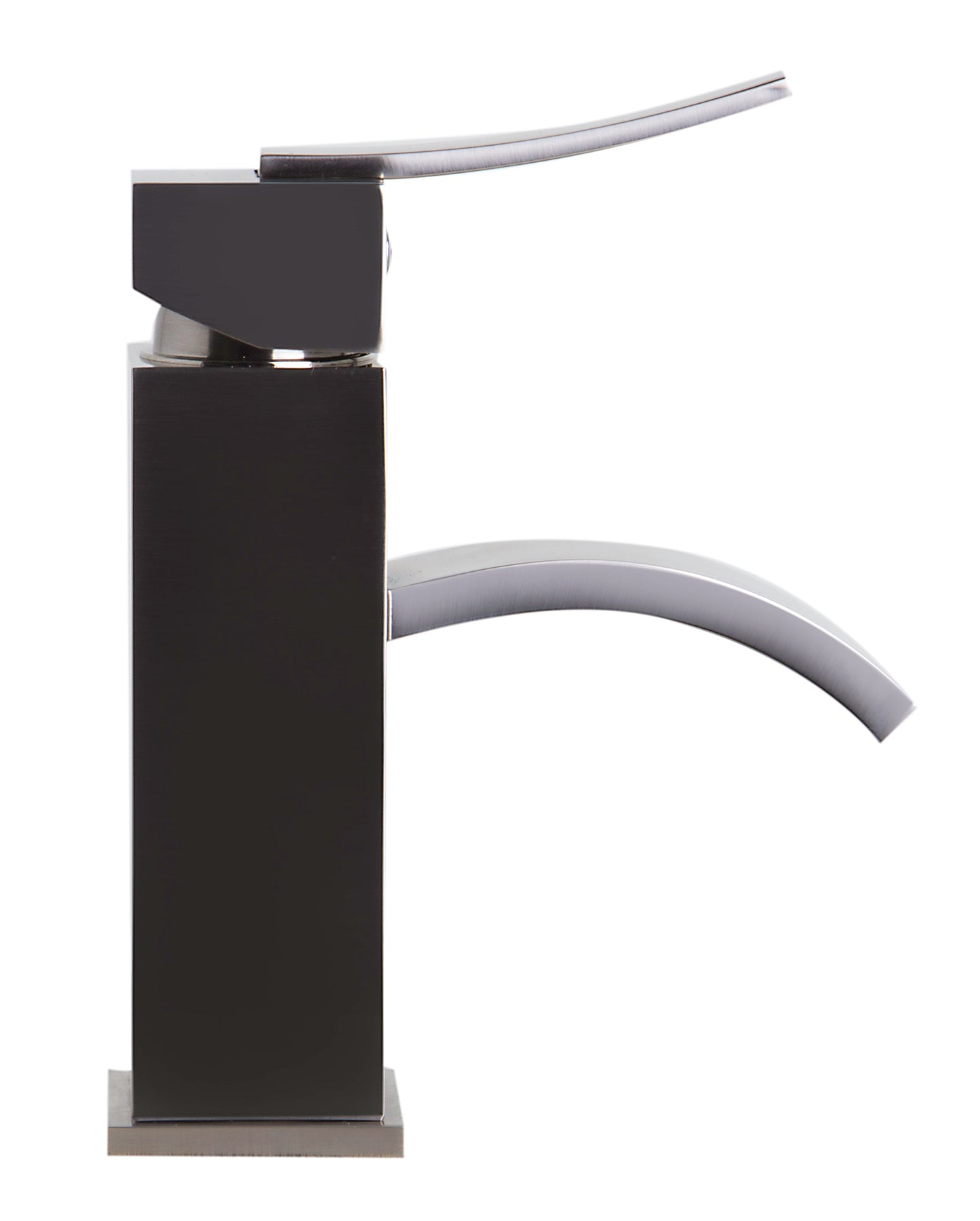 ALFI brand Brushed Nickel Square Body Curved Spout Single Lever Bathroom Faucet