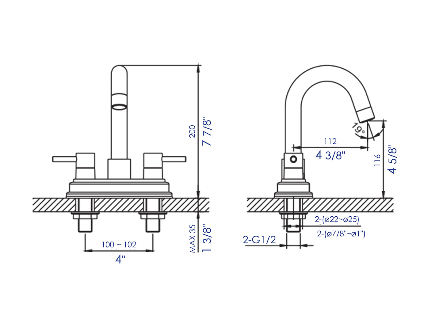 ALFI brand AB1400-BN Brushed Nickel Two-Handle 4'' Centerset Bathroom Faucet