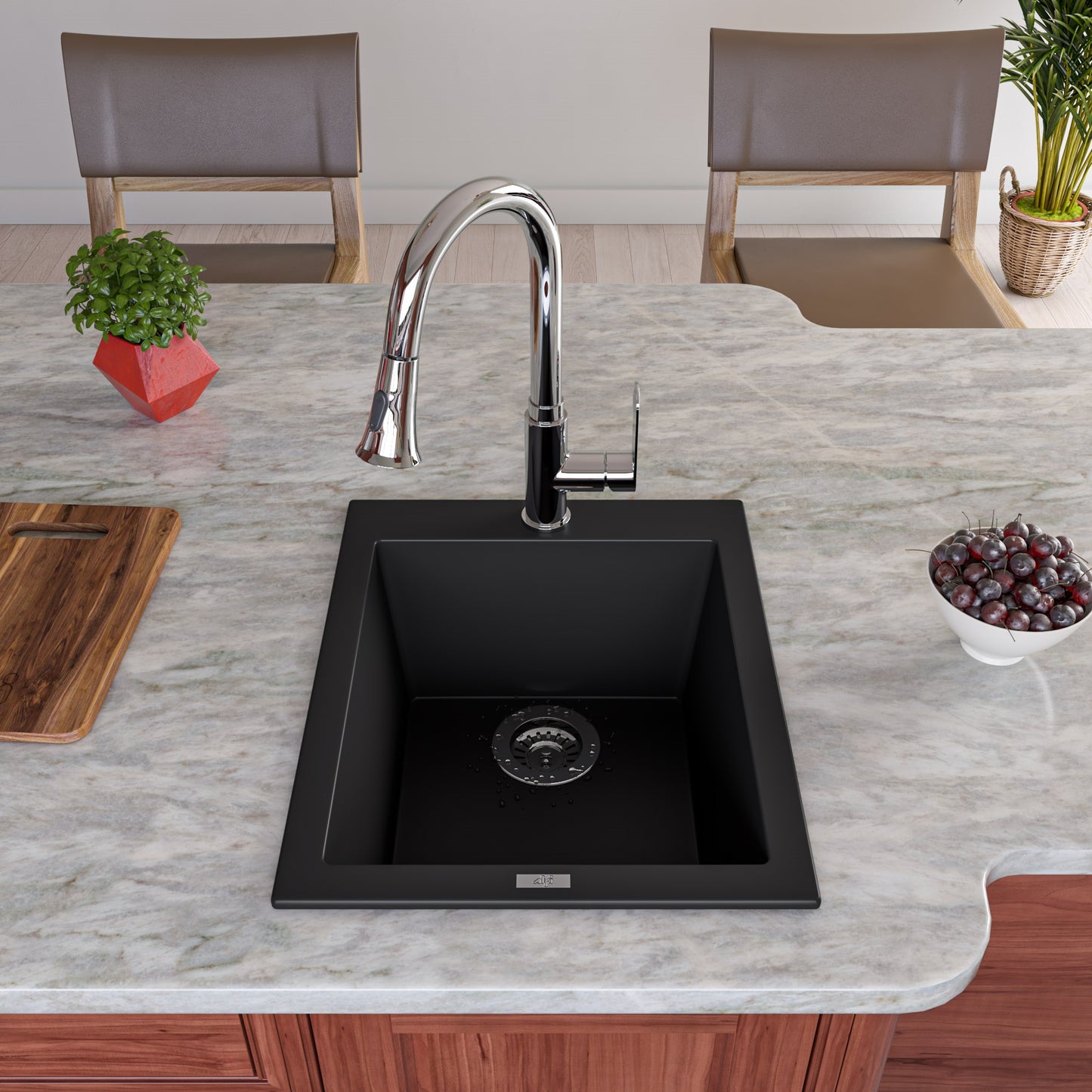 ALFI brand Black 17" Drop-In Rectangular Granite Composite Kitchen Prep Sink