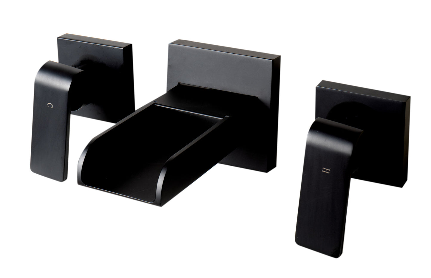 ALFI brand Black Matte Widespread Wall Mounted Modern Waterfall Bathroom Faucet