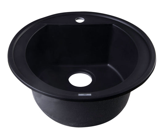 ALFI brand Black 20" Drop-In Round Granite Composite Kitchen Prep Sink