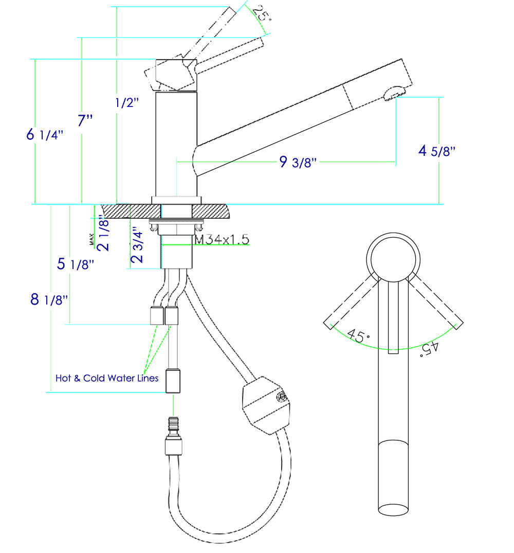 ALFI brand Solid Polished Stainless Steel Pull Out Single Hole Kitchen Faucet