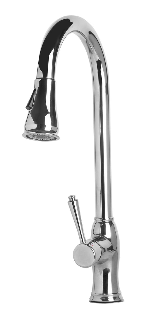 ALFI brand Traditional Solid Polished Stainless Steel Pull Down Kitchen Faucet