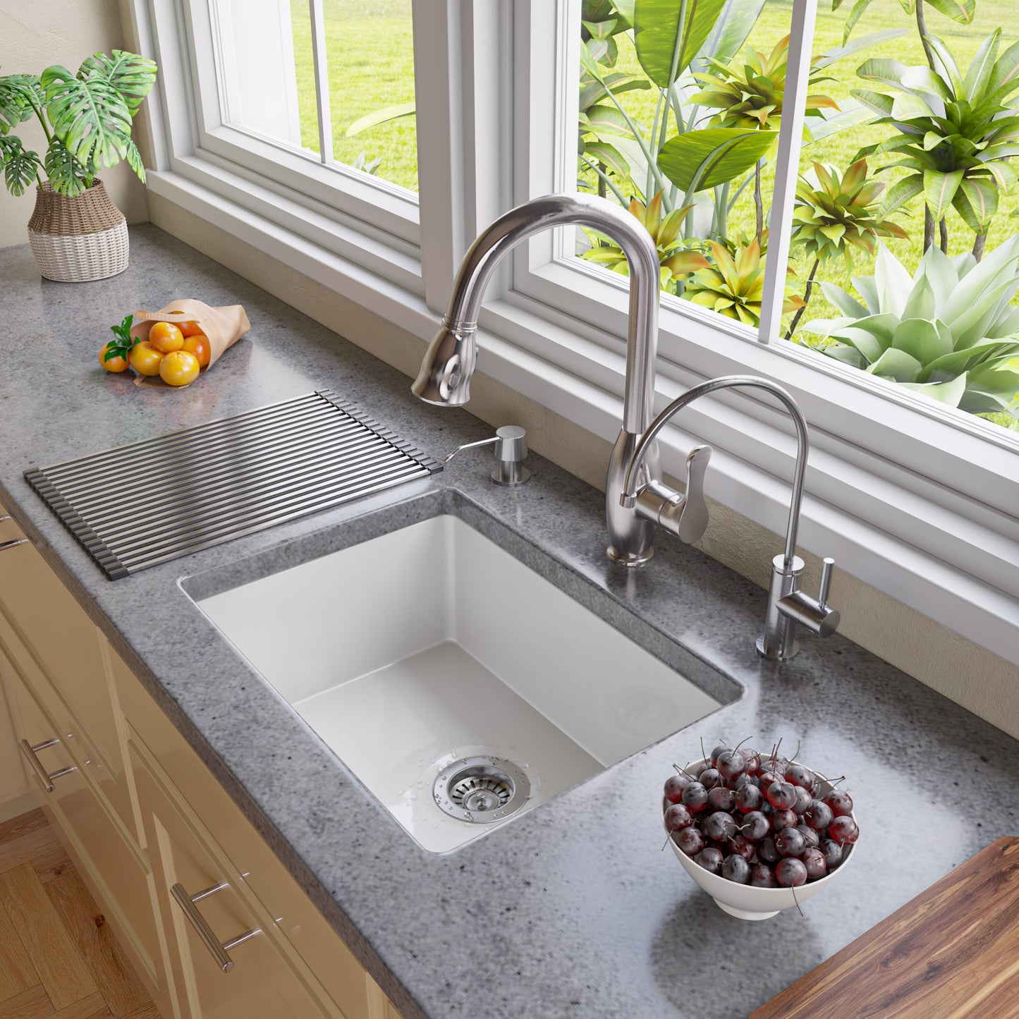 ALFI brand AB2317 23" White Fireclay Undermount Kitchen Sink