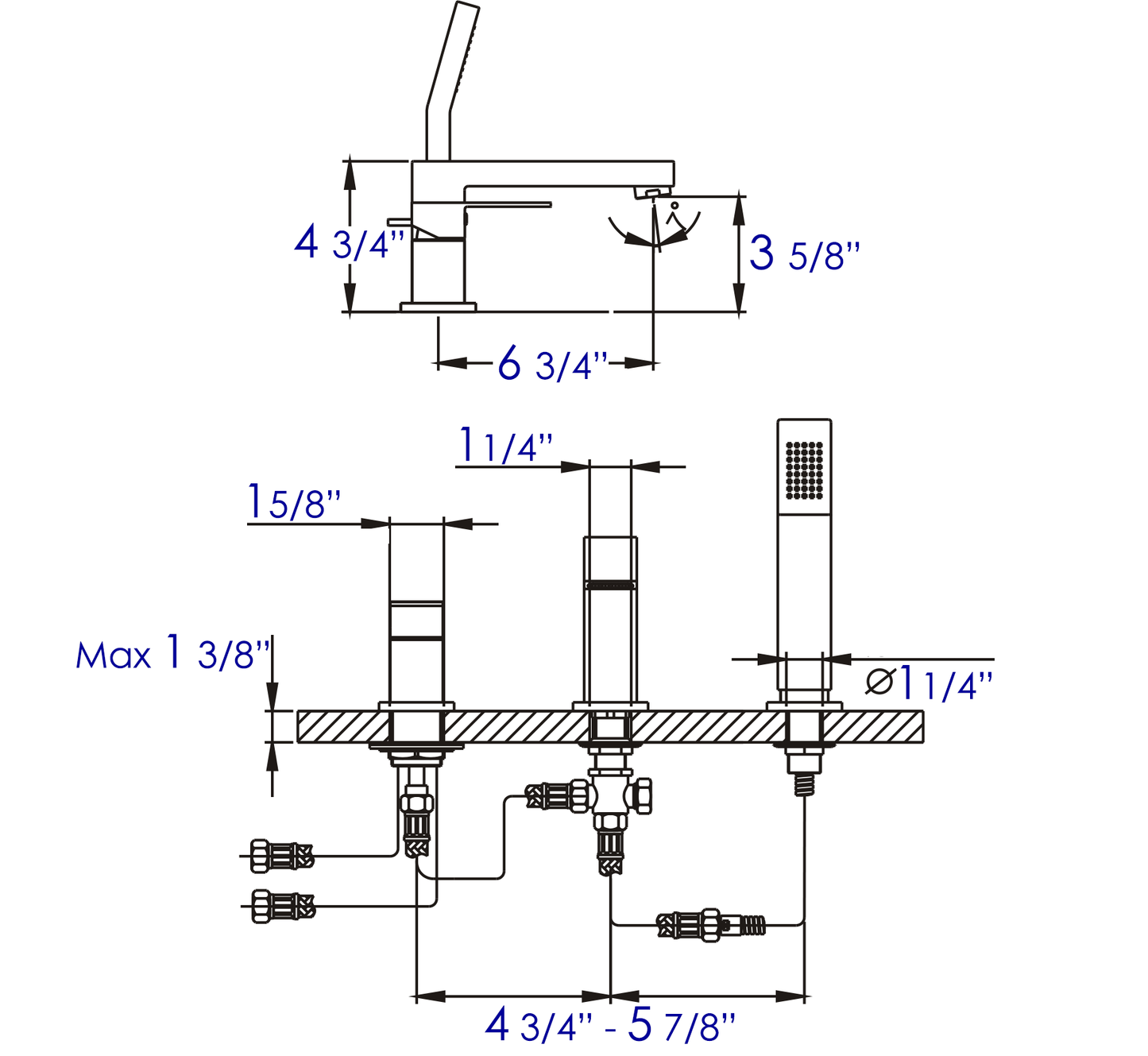 ALFI brand Deck Mounted Tub Filler and Square Hand Held Shower Head