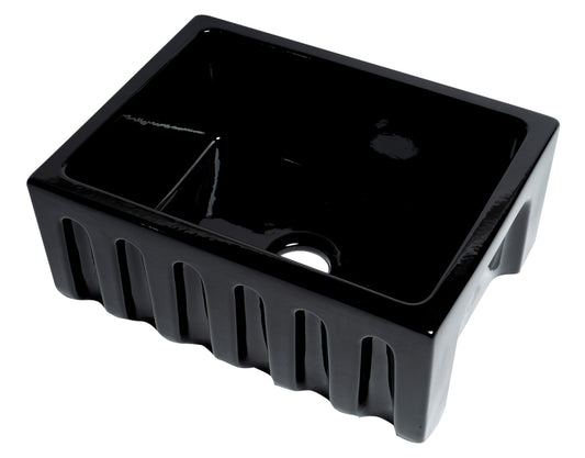 ALFI brand 24" Black Reversible Smooth / Fluted Single Bowl Fireclay Farm Sink