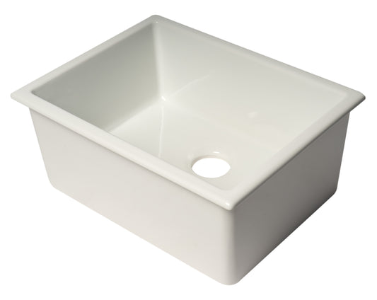 ALFI brand AB2418UD 24" White Undermount / Drop In Fireclay Kitchen Sink