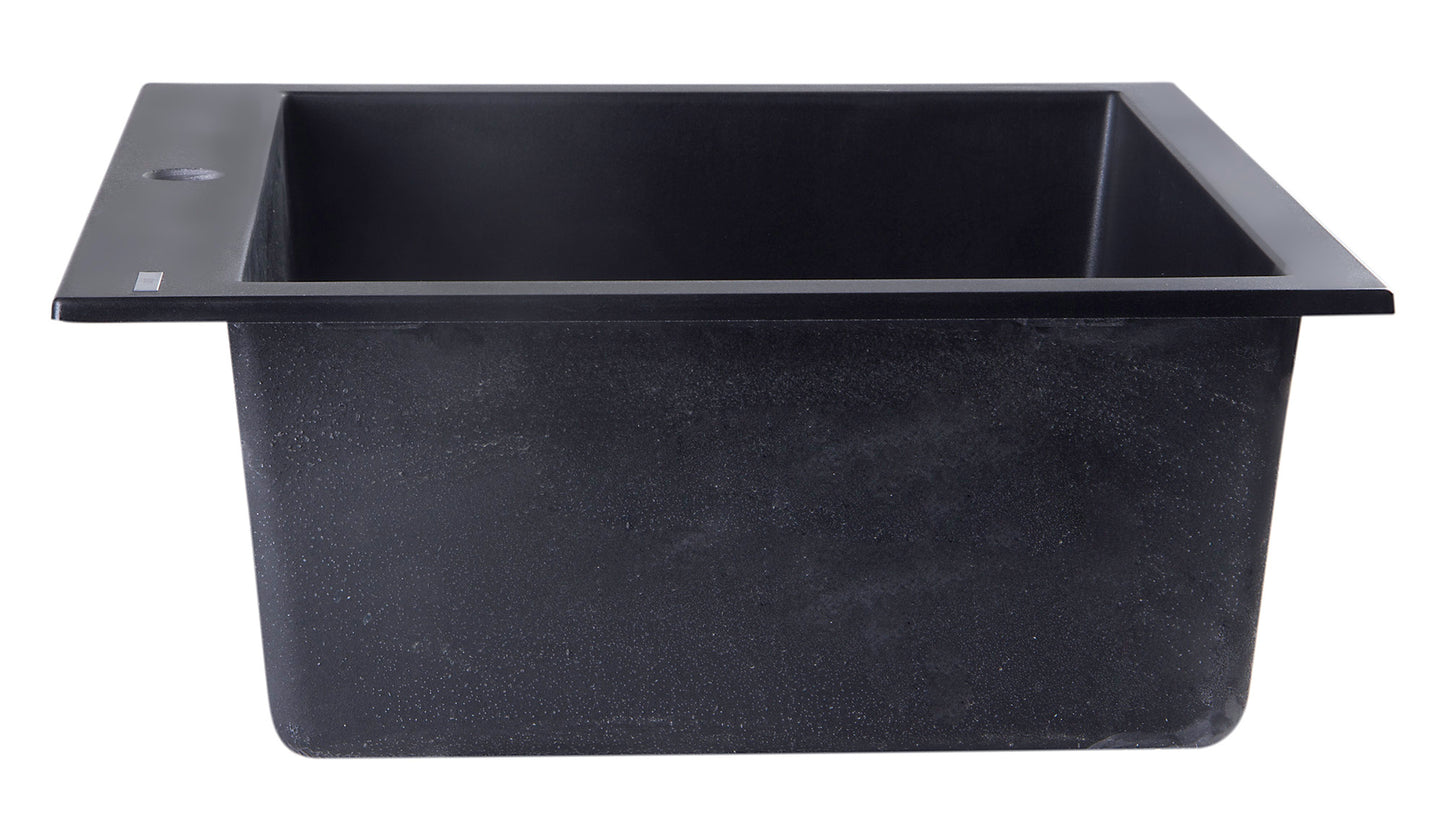 ALFI brand Black 24" Drop-In Single Bowl Granite Composite Kitchen Sink