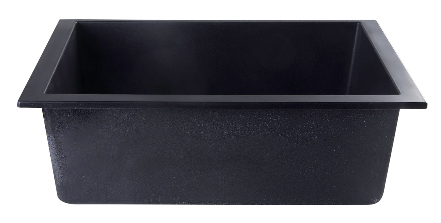 ALFI brand Black 24" Undermount Single Bowl Granite Composite Kitchen Sink