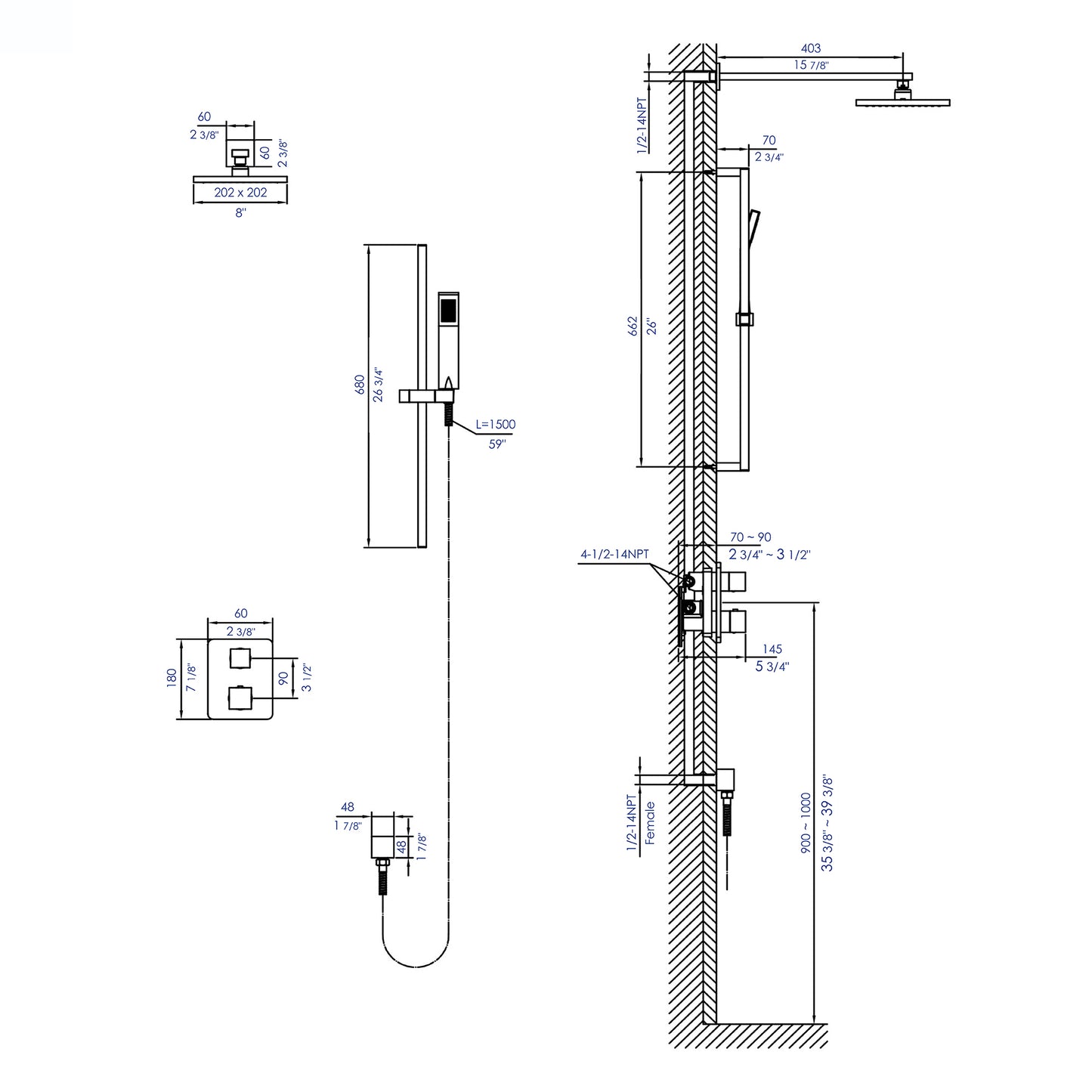 ALFI brand AB2830-BN Brushed Nickel 2 Way Thermostatic Square Shower Set