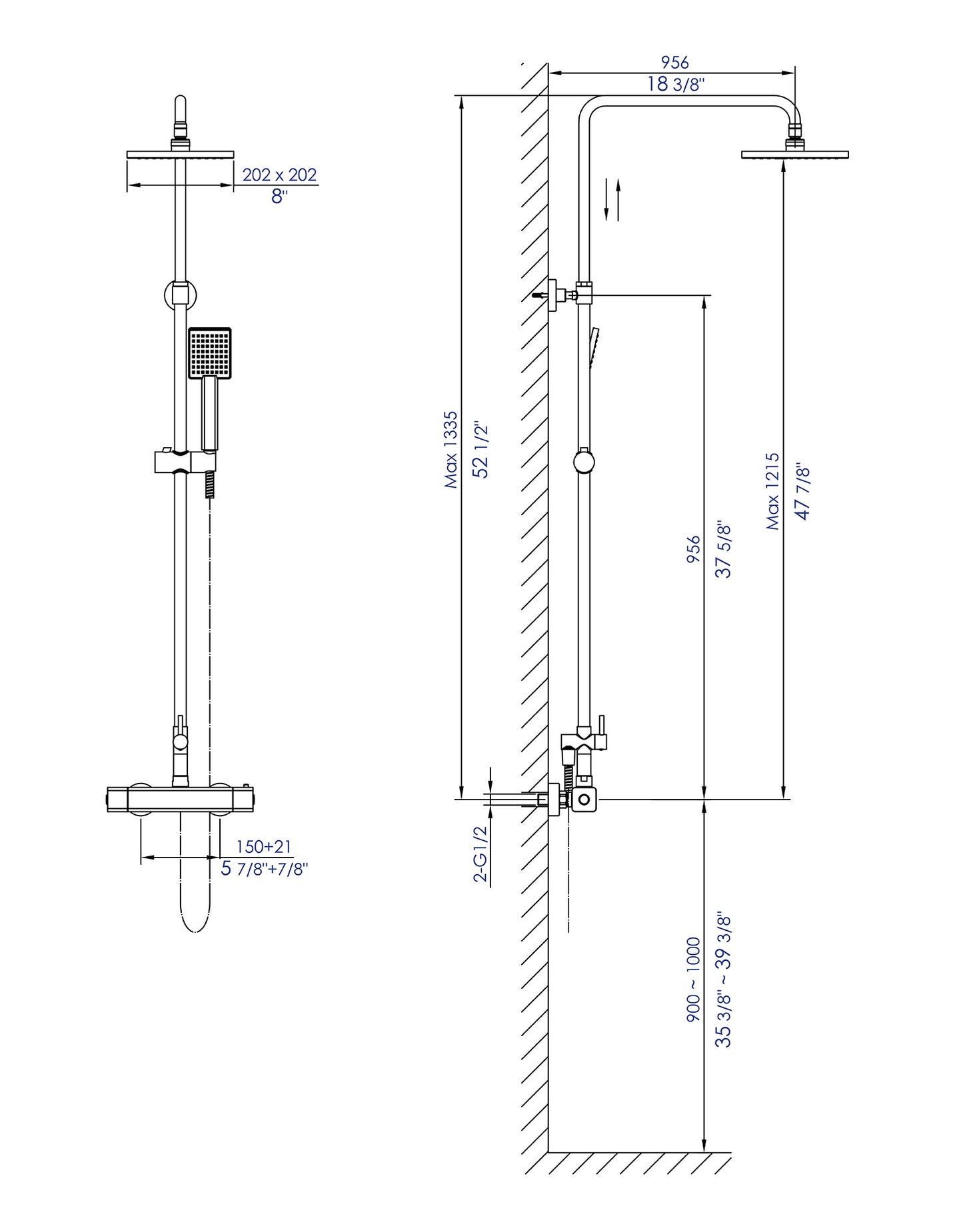 ALFI brand Polished Chrome Square Style Thermostatic Exposed Shower Set