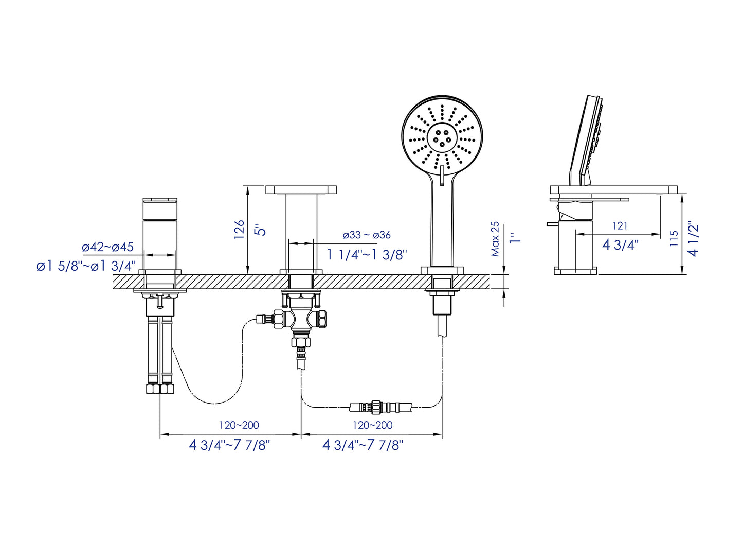 ALFI brand AB2879-PC Deck Mounted Tub Filler with Hand Held Showerhead