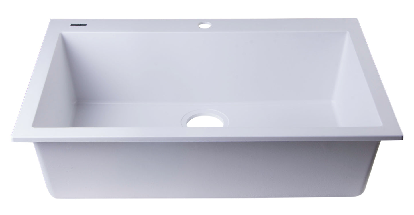 ALFI brand White 30" Drop-In Single Bowl Granite Composite Kitchen Sink