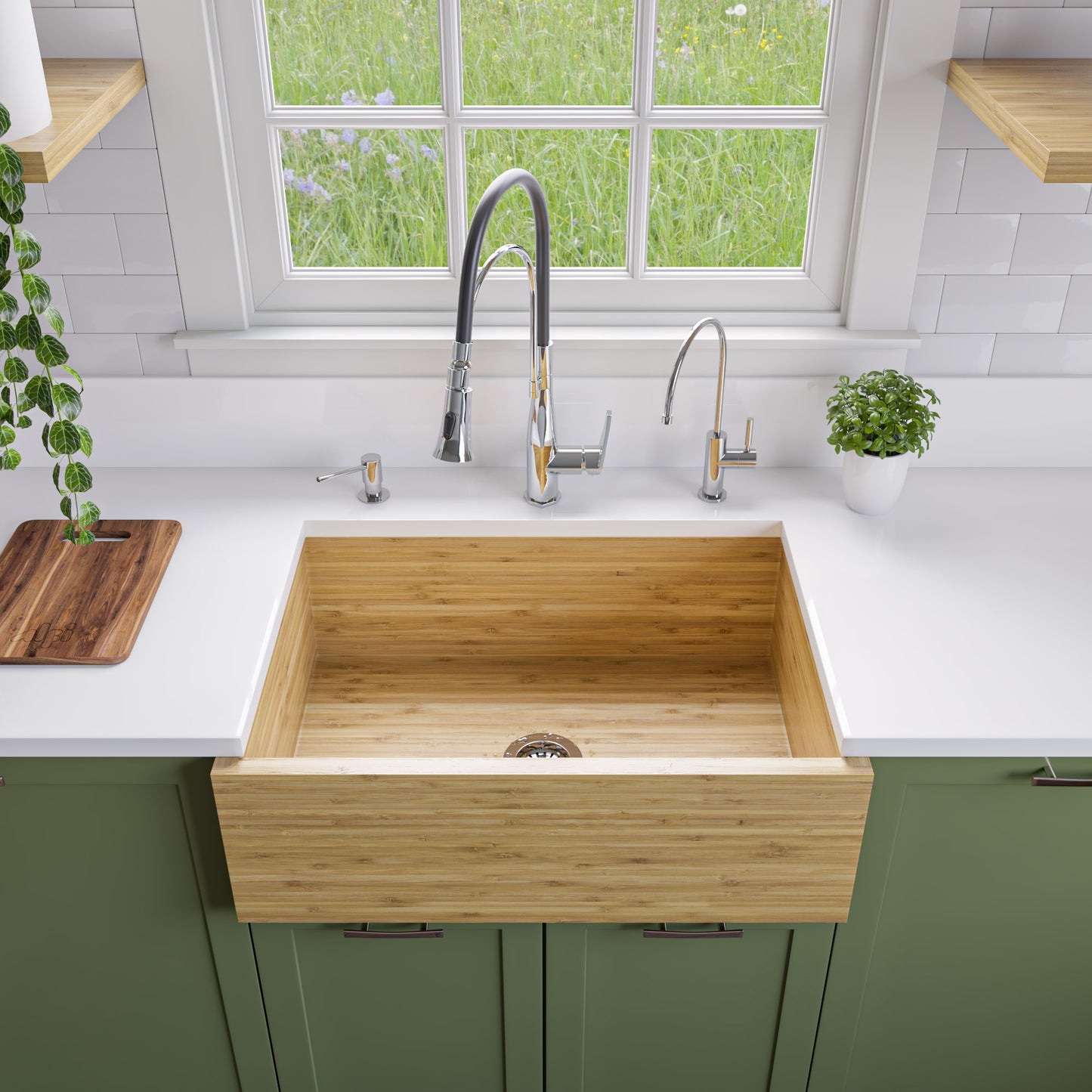 ALFI brand AB3021 30" Single Bowl Bamboo Kitchen Farm Sink