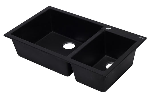 ALFI brand Black 34" Double Bowl Drop In Granite Composite Kitchen Sink