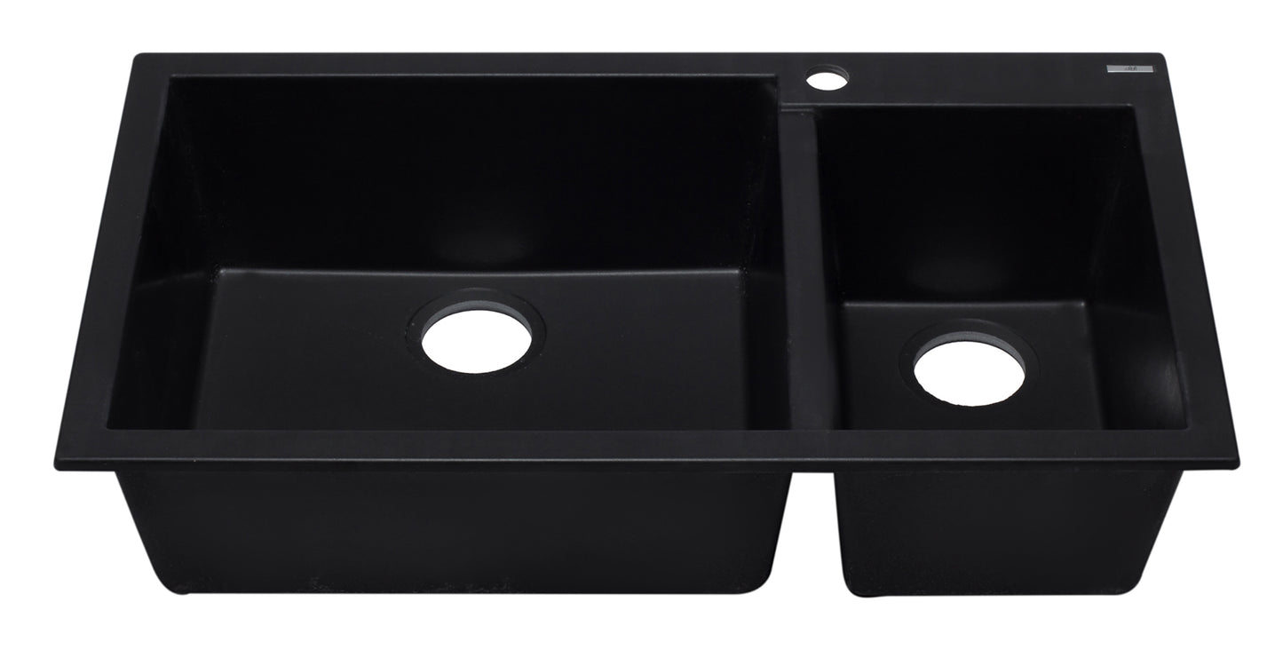 ALFI brand Black 34" Double Bowl Drop In Granite Composite Kitchen Sink