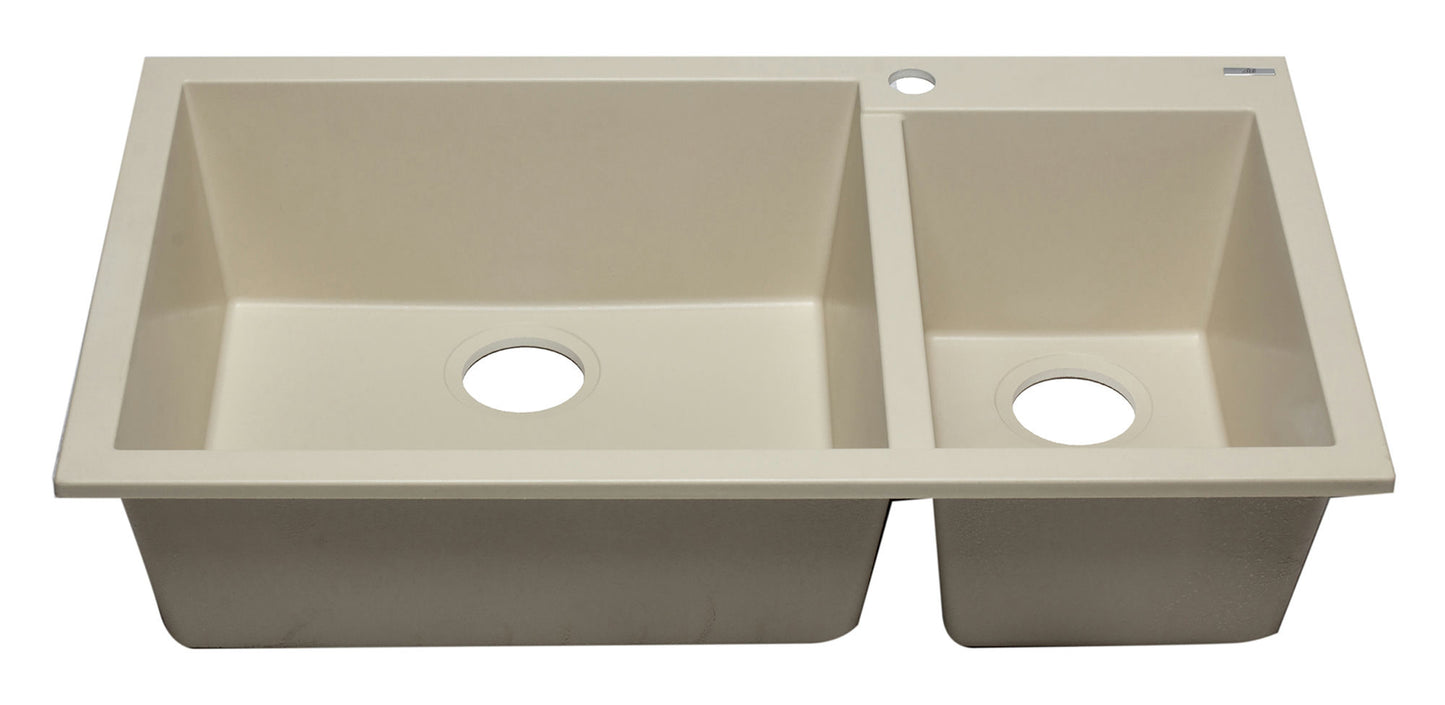 ALFI brand Biscuit 34" Double Bowl Drop In Granite Composite Kitchen Sink