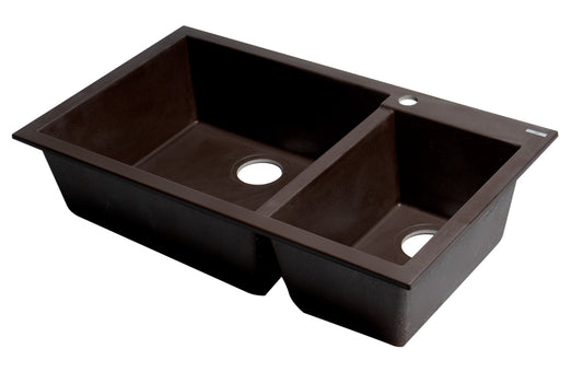 ALFI brand Chocolate 34" Double Bowl Drop In Granite Composite Kitchen Sink