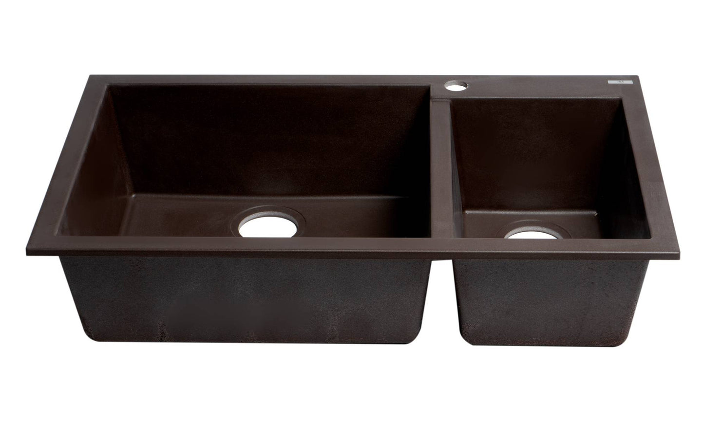 ALFI brand Chocolate 34" Double Bowl Drop In Granite Composite Kitchen Sink