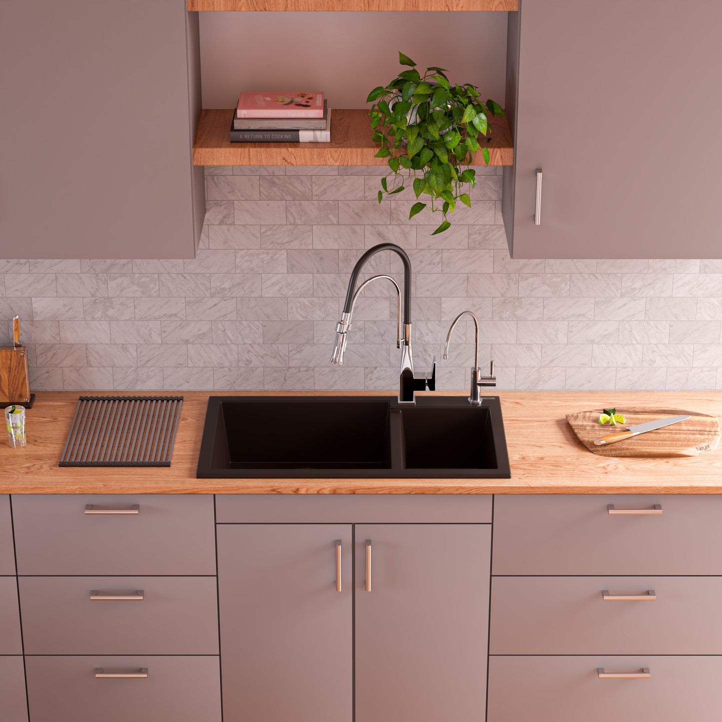 ALFI brand Chocolate 34" Double Bowl Drop In Granite Composite Kitchen Sink