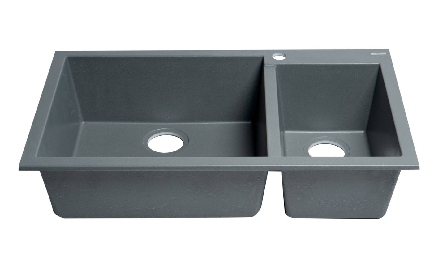 ALFI brand Titanium 34" Double Bowl Drop In Granite Composite Kitchen Sink