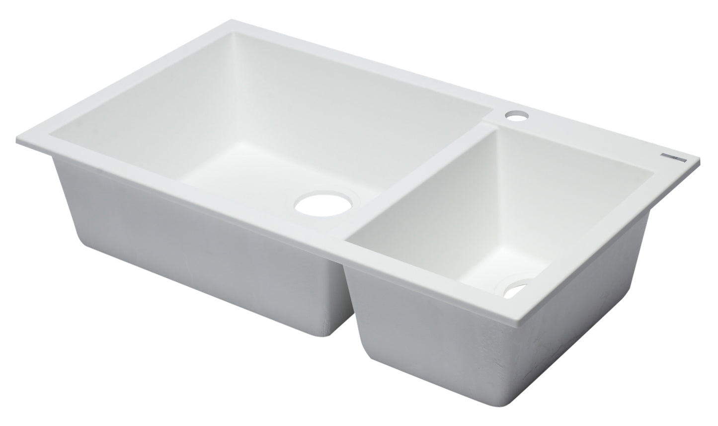 ALFI brand White 34" Double Bowl Drop In Granite Composite Kitchen Sink