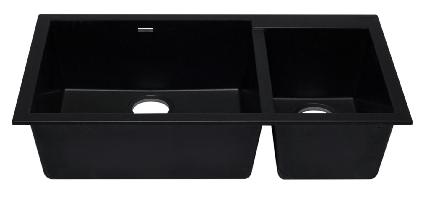 ALFI brand Black 34" Double Bowl Undermount Granite Composite Kitchen Sink