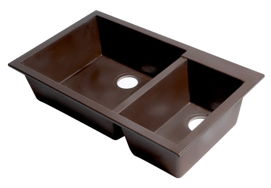 ALFI brand Chocolate 34" Double Bowl Undermount Granite Composite Kitchen Sink