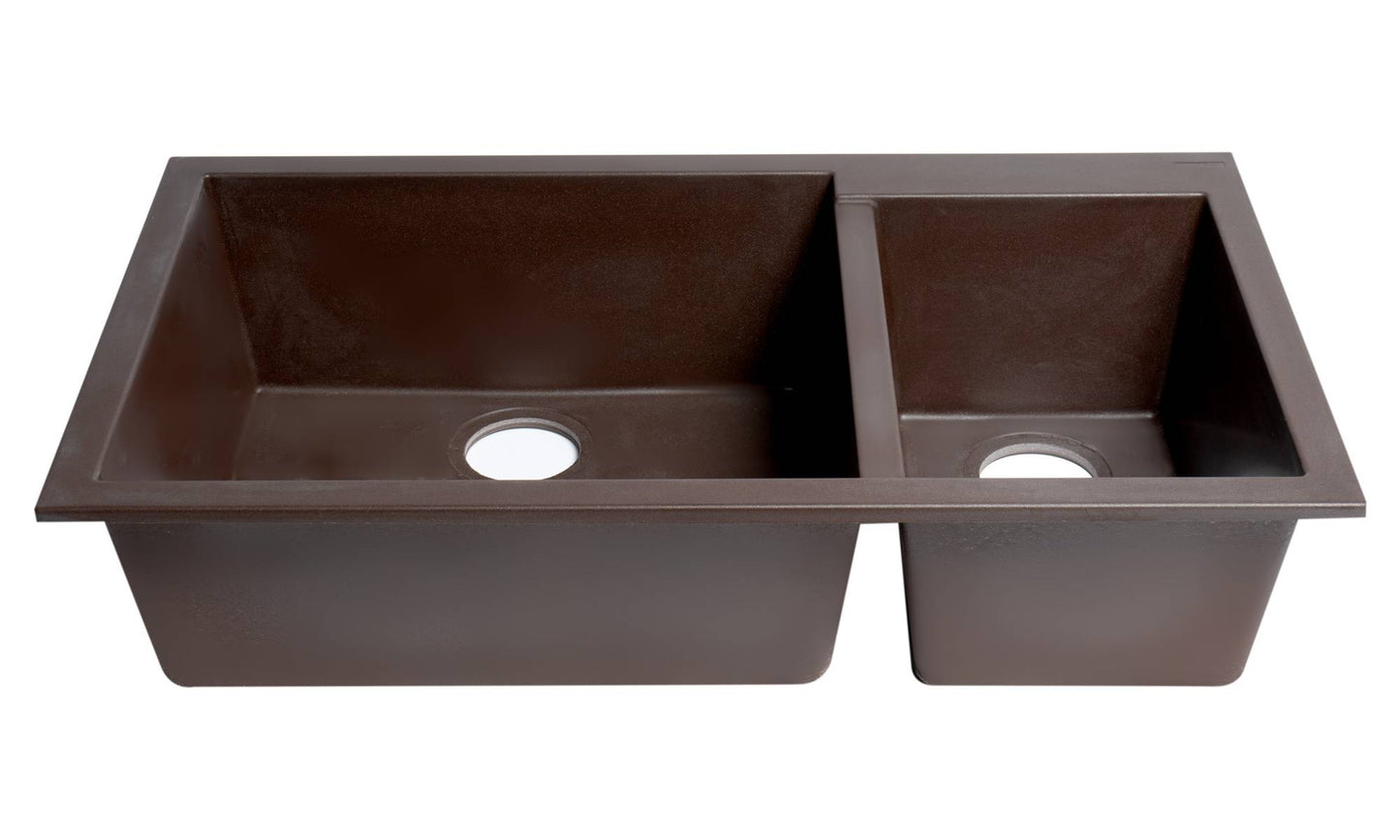 ALFI brand Chocolate 34" Double Bowl Undermount Granite Composite Kitchen Sink