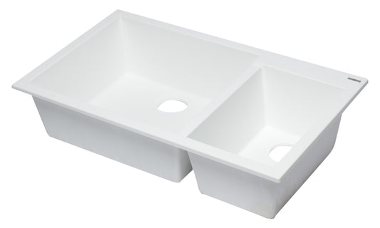 ALFI brand White 34" Double Bowl Undermount Granite Composite Kitchen Sink