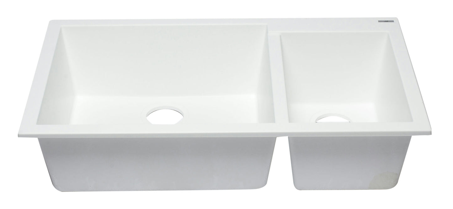 ALFI brand White 34" Double Bowl Undermount Granite Composite Kitchen Sink