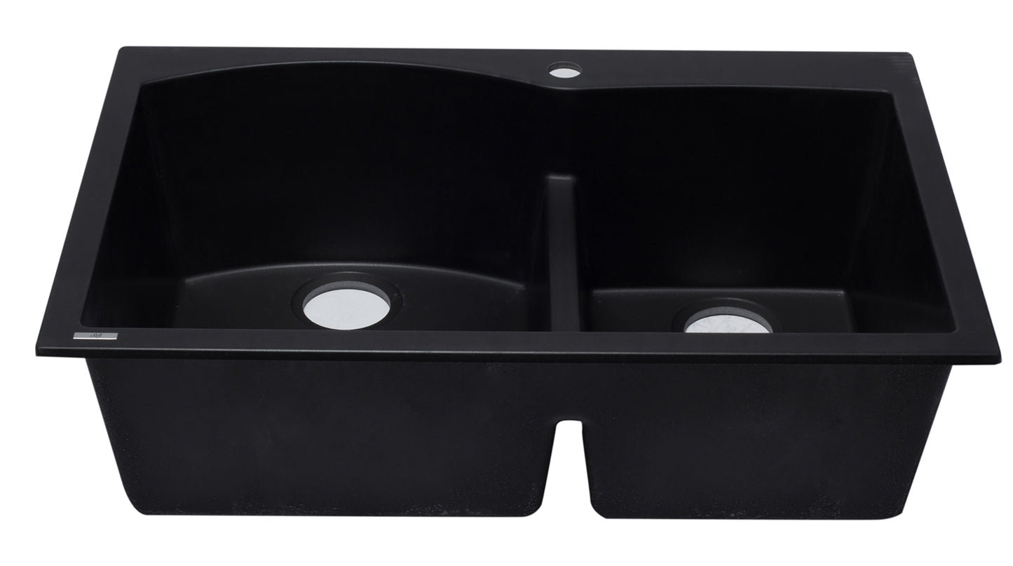 ALFI brand Black 33" Double Bowl Drop In Granite Composite Kitchen Sink