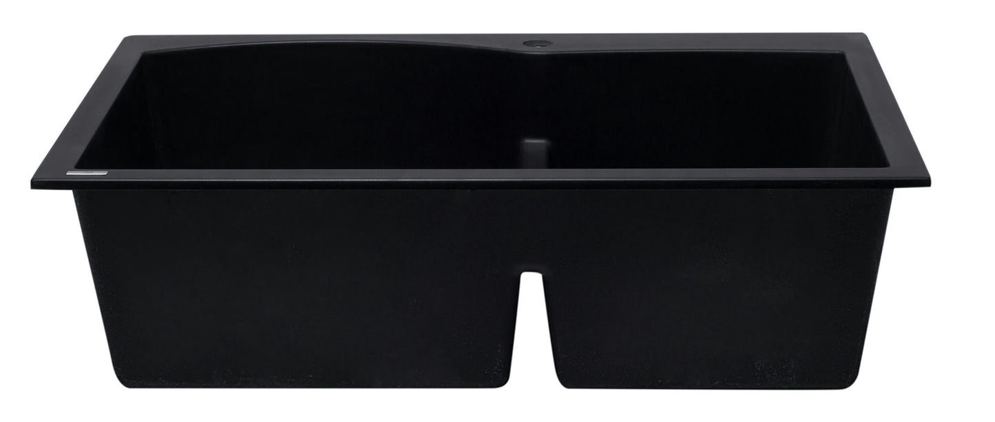 ALFI brand Black 33" Double Bowl Drop In Granite Composite Kitchen Sink