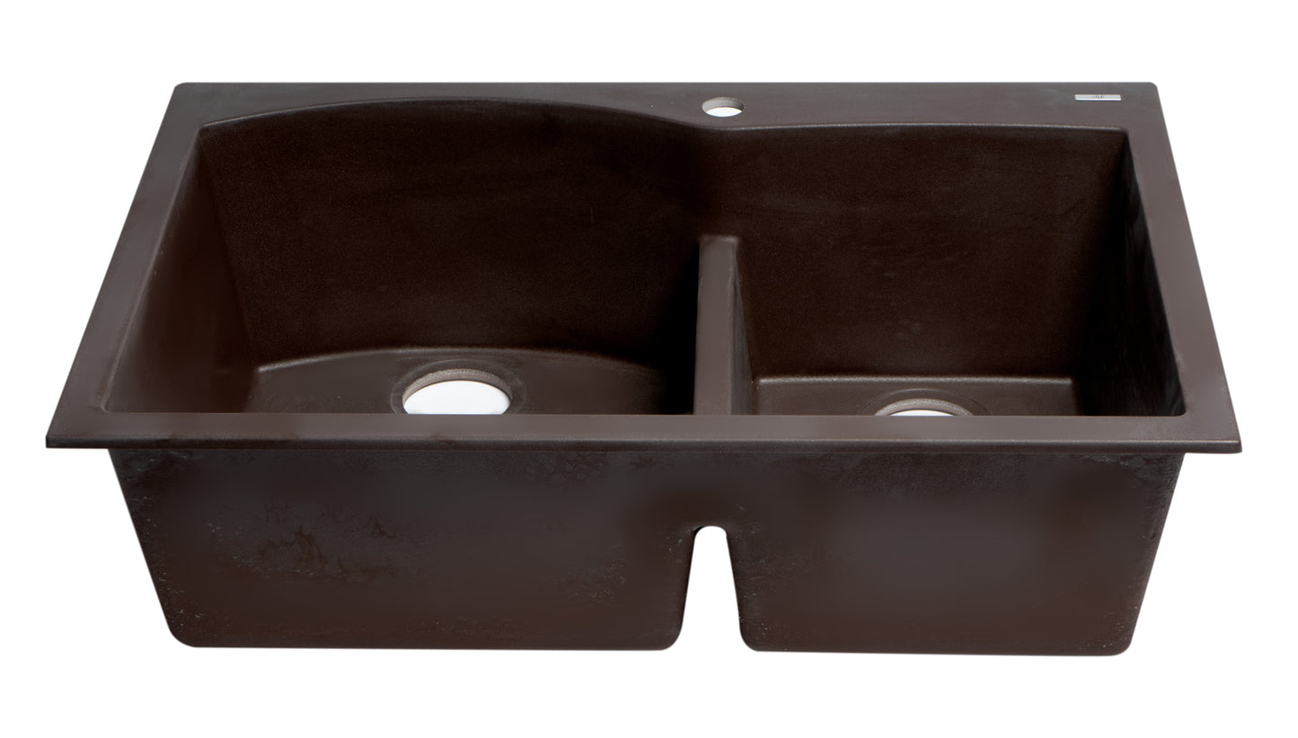 ALFI brand Chocolate 33" Double Bowl Drop In Granite Composite Kitchen Sink