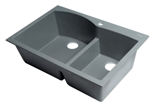 ALFI brand Titanium 33" Double Bowl Drop In Granite Composite Kitchen Sink