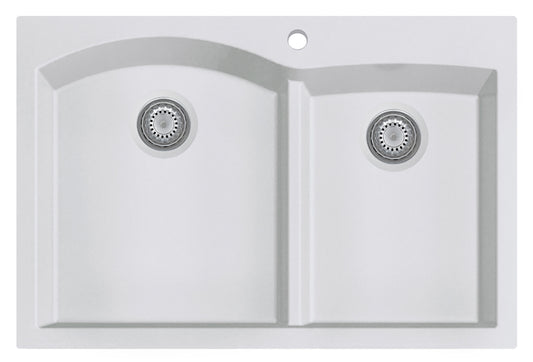 ALFI brand White 33" Double Bowl Drop In Granite Composite Kitchen Sink